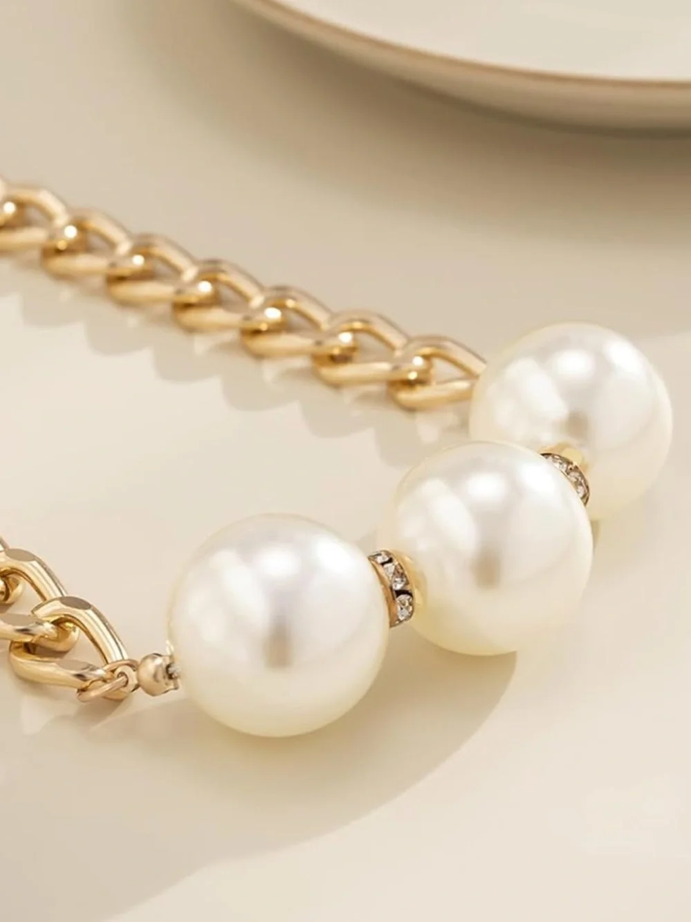 Golden Chain Choker with Three Pearl Orbs